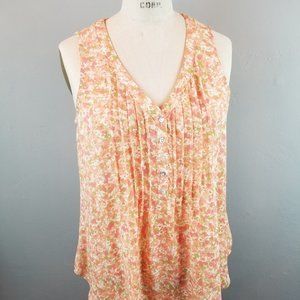 Rose + Olive Women's Size Small Peach Floral Sleeveless Pleated Front Blouse